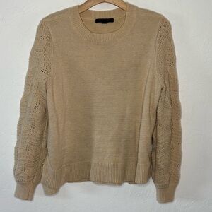 Christian Siriano New York Women's XL Crewneck Pointelle Sweater Beige Soft